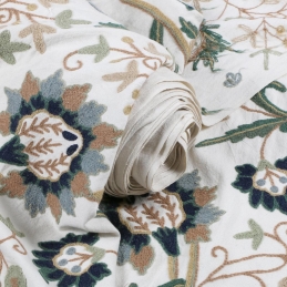 Kashmir Almond Hand Vintage Embroidered Cotton Crewel Fabric